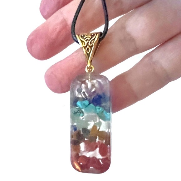 Other - "Spectrum of Harmony: Seven Chakra Gemstone Slice Resin Pendant Cord Necklace"